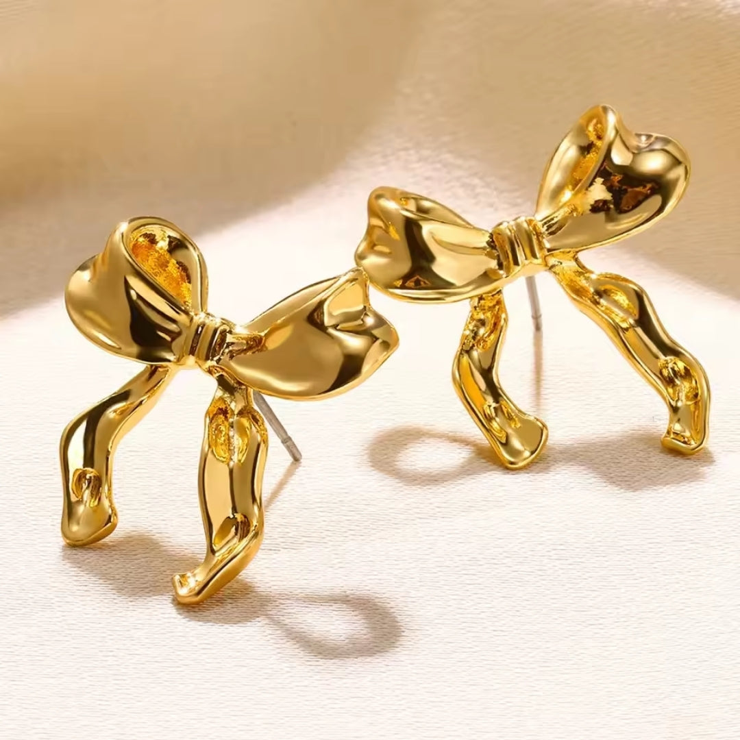 Golden Bow Irregular Earrings