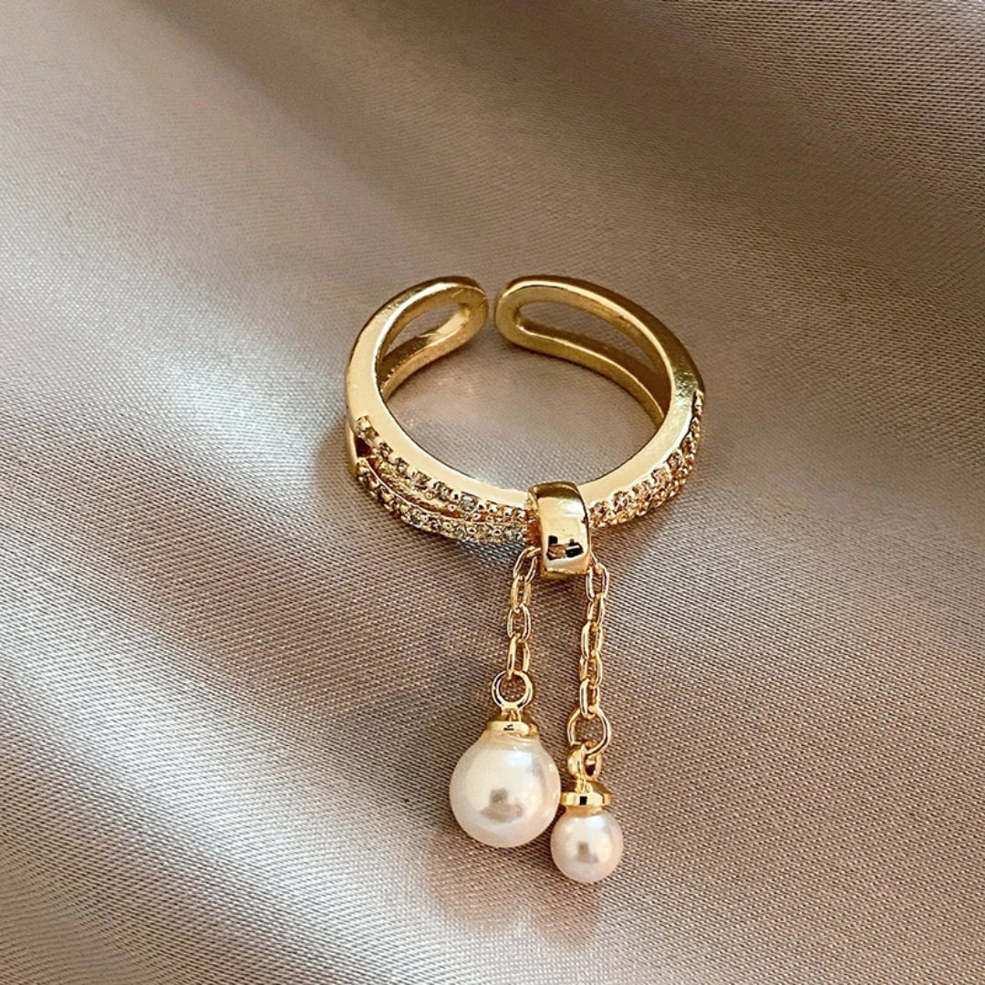 Adjustable Dangling Pearl Ring