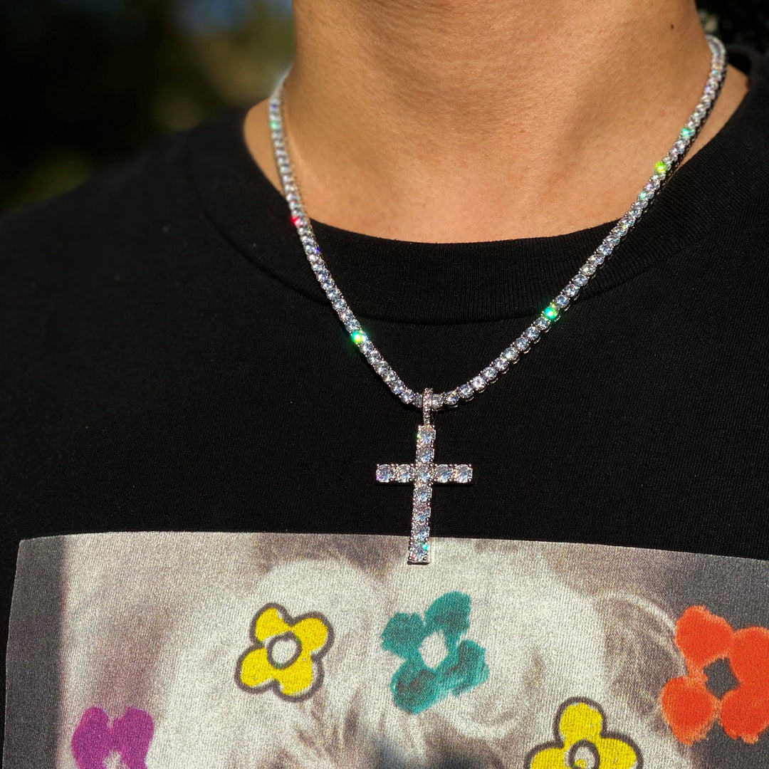 Moissanite cross necklace | White Gold 18k
