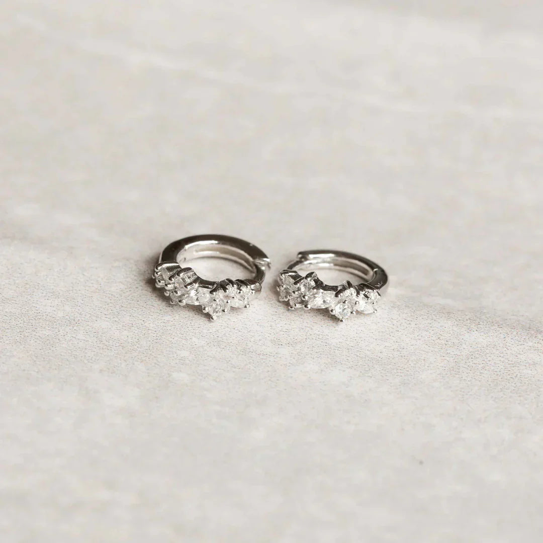 Crystal Cluster Huggies | White Gold 18k