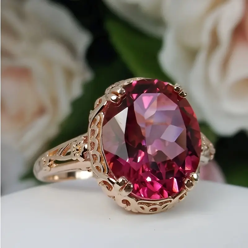 Vintage Garnet Rounded Glass Gold Ring