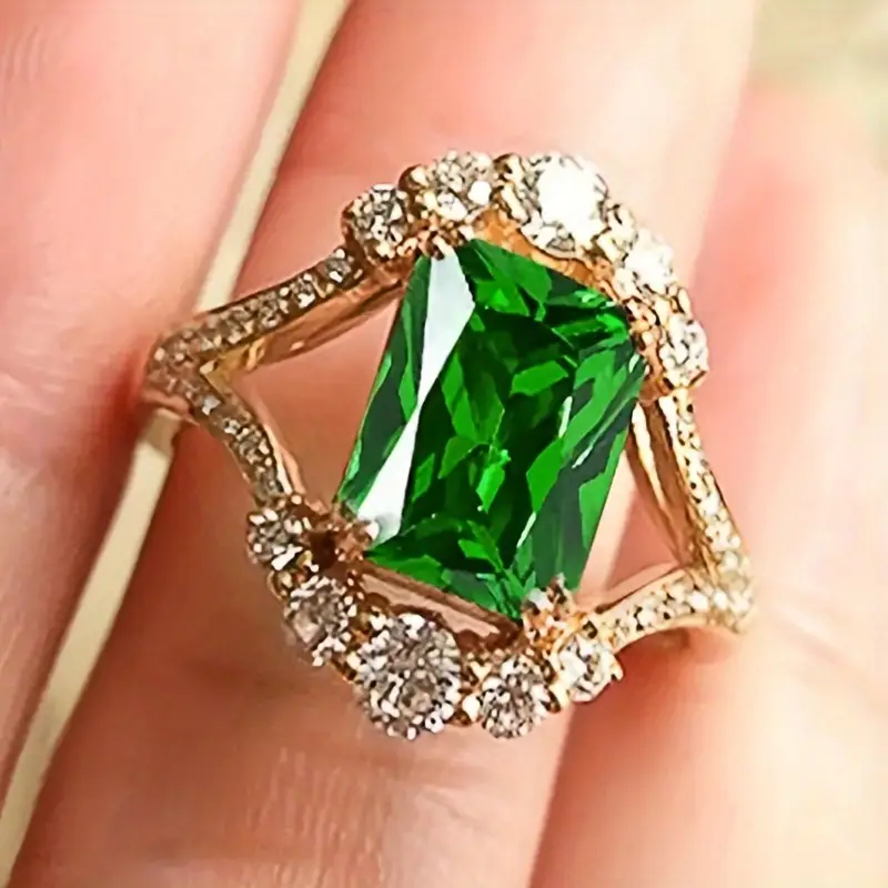 Green Crystal Gold Zirconia Ring