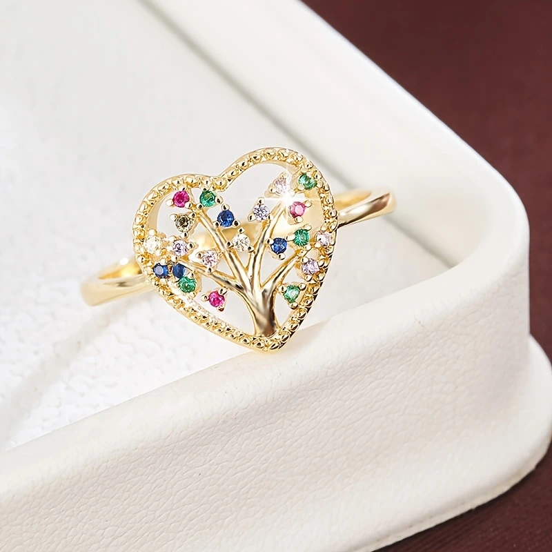 Colorful Crystal Heart Thin Golden Ring