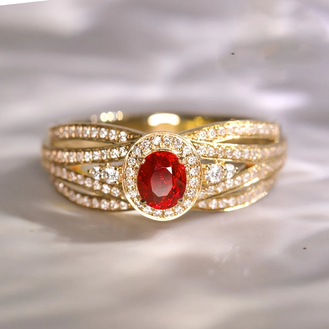 Red Bright Layered Gold Ring