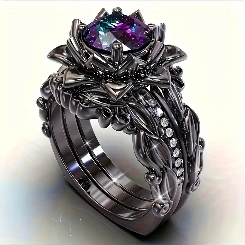 Purple Crystal Silver Exotic Ring