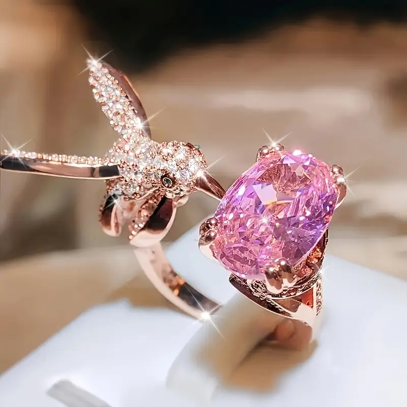 Pink Hummingbird Rose Ring