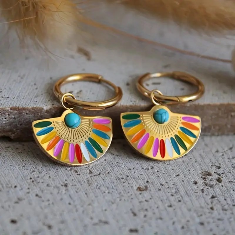 Golden Colorful Enamel Earrings