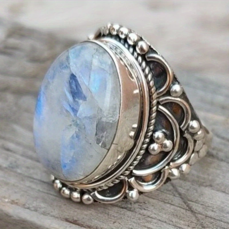 Moonstone Rounded Silvered Ring