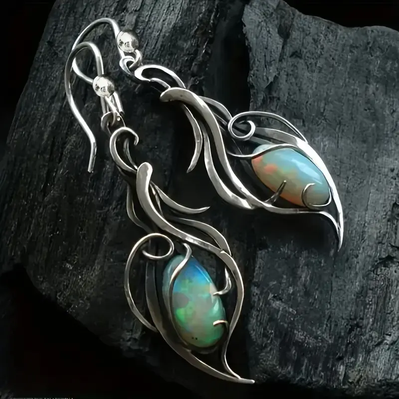 Opal Dangling Silvered Earrings