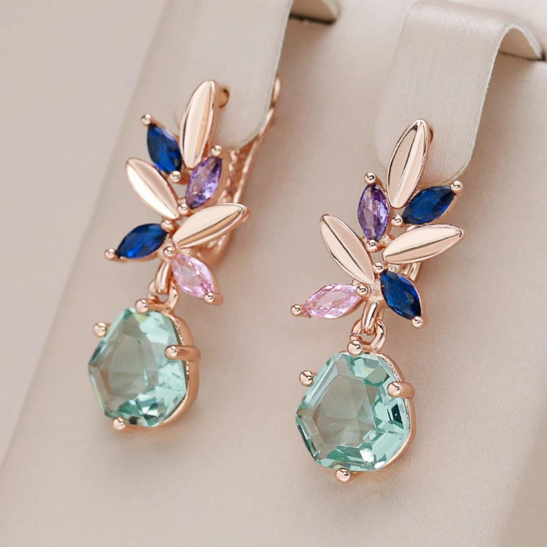Elegant Colorful Crystal Flower Earrings