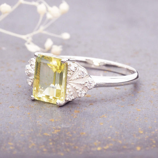 Olive Cubic Glass Silver Ring