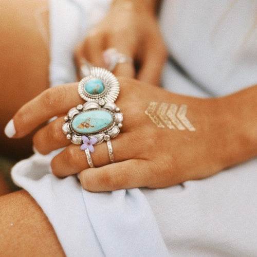 Blue Opal Boho Silvered Ring