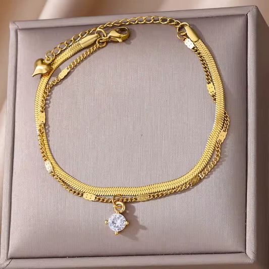 Inlaid Zirconia Golden Bracelet