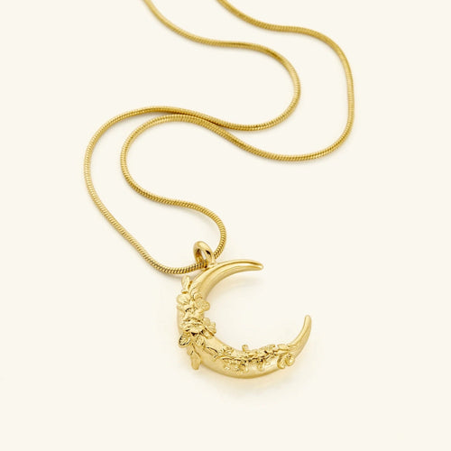 Golden Blossom Moon Pendant Necklace