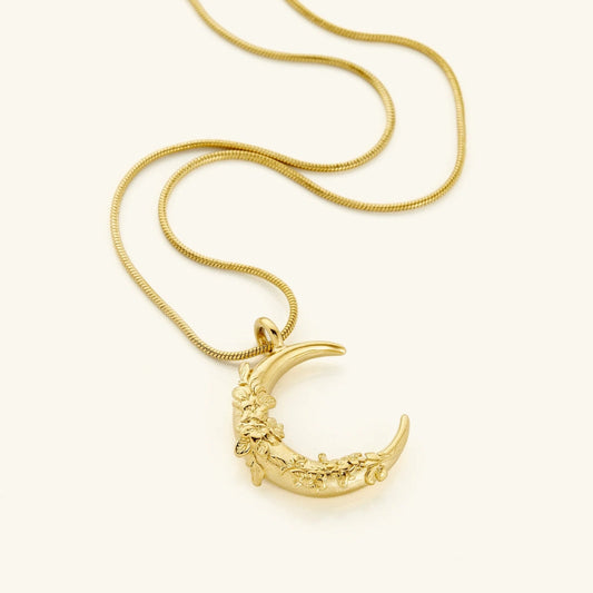 Golden Blossom Moon Pendant Necklace