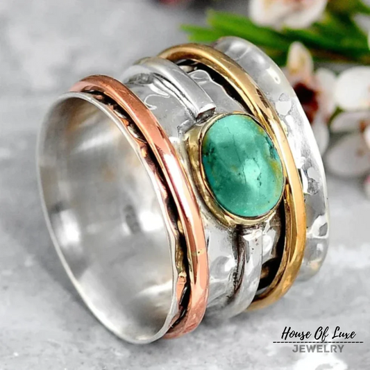 COCO VINTAGE GOLD & SILVER TURQUOISE RING
