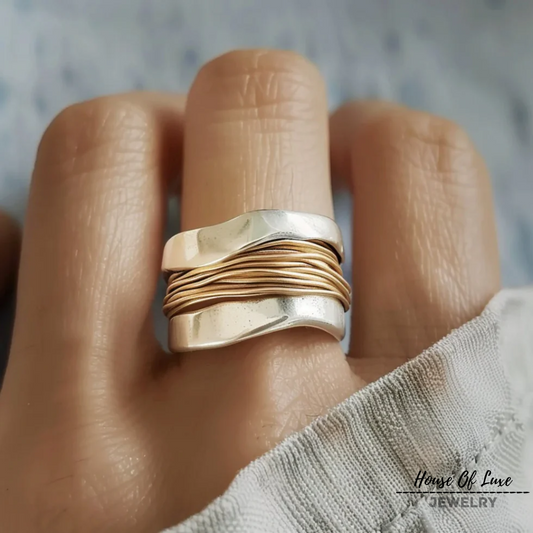 SILVER GOLDEN THREADS RING