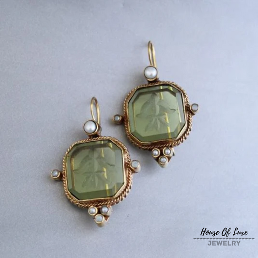 VINTAGE GREEN & PEARL EARRINGS