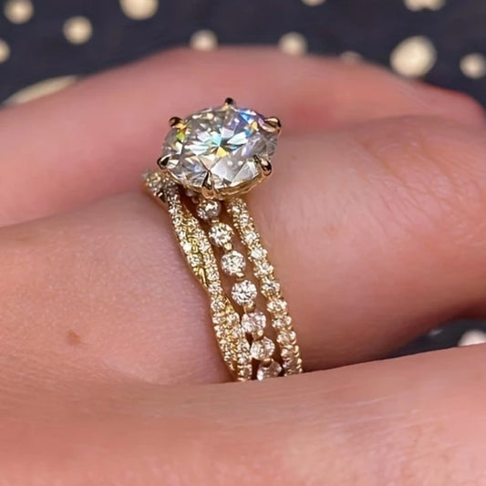 Elegant Layered Golden Zirconia Ring
