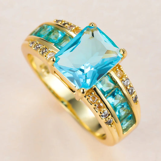 Light Blue Crystal Gold Ring