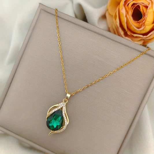 Green Gold Crystal Necklace