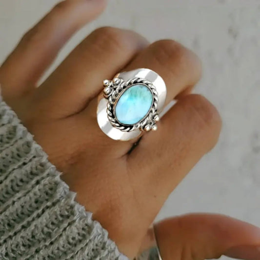 Opal Silvered Thick Ring