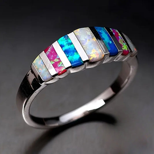 Colorful Opal Stones Silver Ring