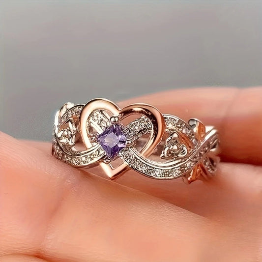 Bright Violet Gold & Silver Heart Ring