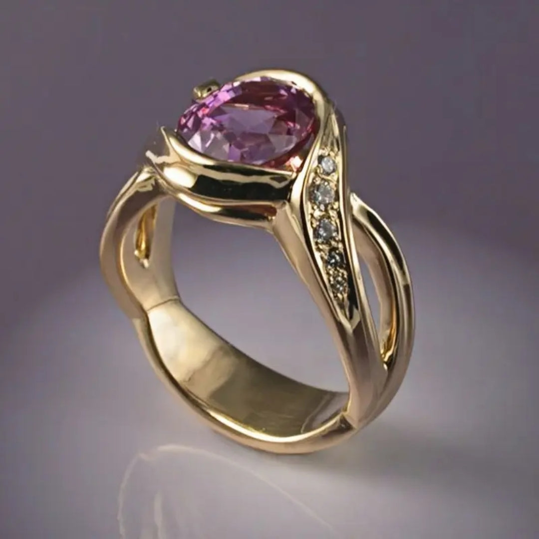 Elegant Garnet Crystal Gold Ring