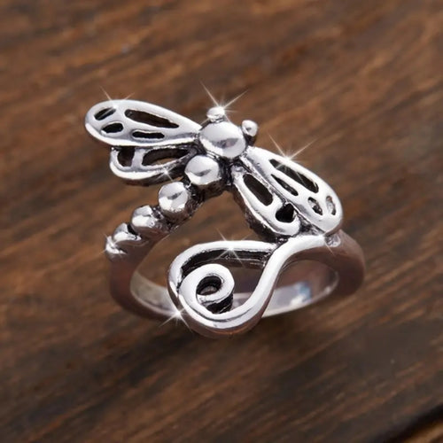 Dragonfly Silvered Ring
