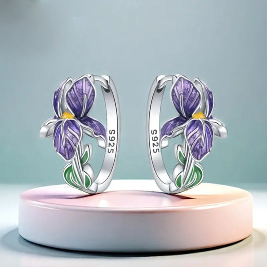 Purple Enamel Flower Earrings