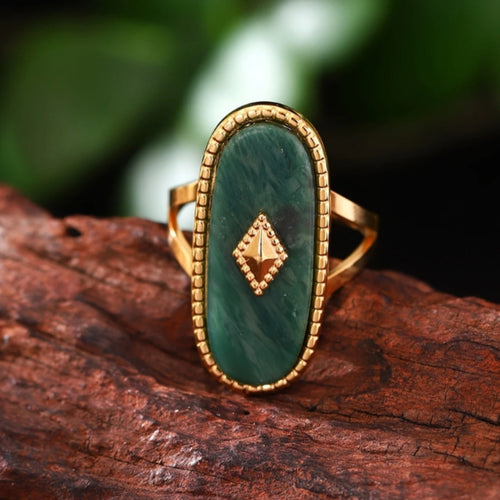 Green Stone Golden Signature Ring