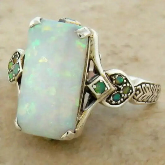 Opal Green Silver Ring