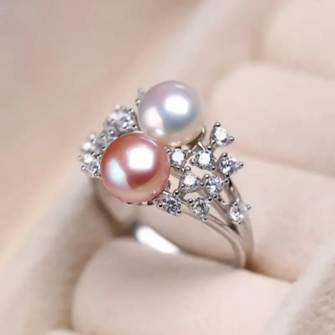 Rose & White Pearl Silver Ring