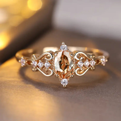 Orange Oval Crystal Golden Ring
