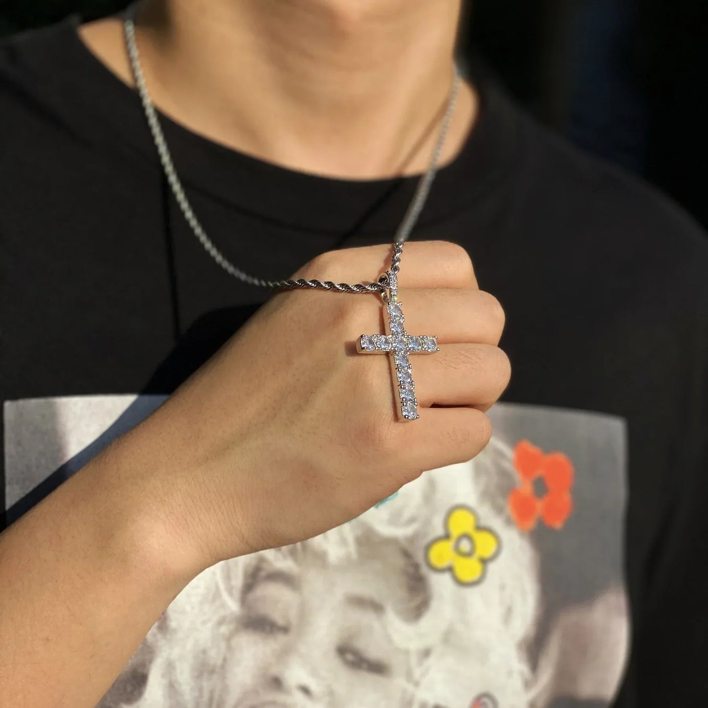 Moissanite cross necklace | White Gold 18k