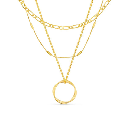 Open Circle Three Row Necklace | White Gold 18k