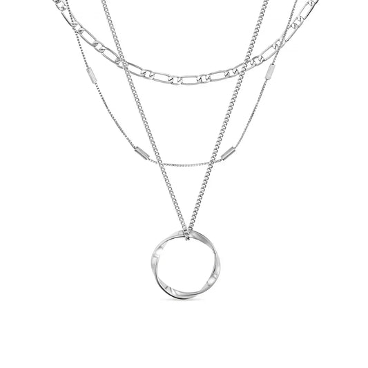 Open Circle Three Row Necklace | White Gold 18k
