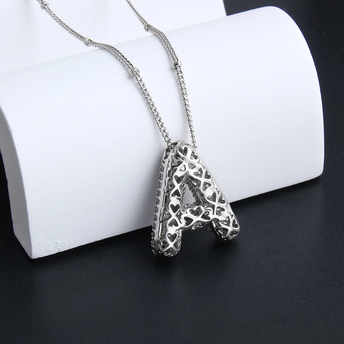 Bubble letter initial necklace set | White Gold 18k