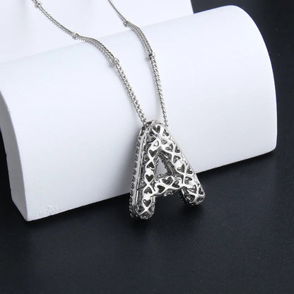 Bubble letter initial necklace set | White Gold 18k