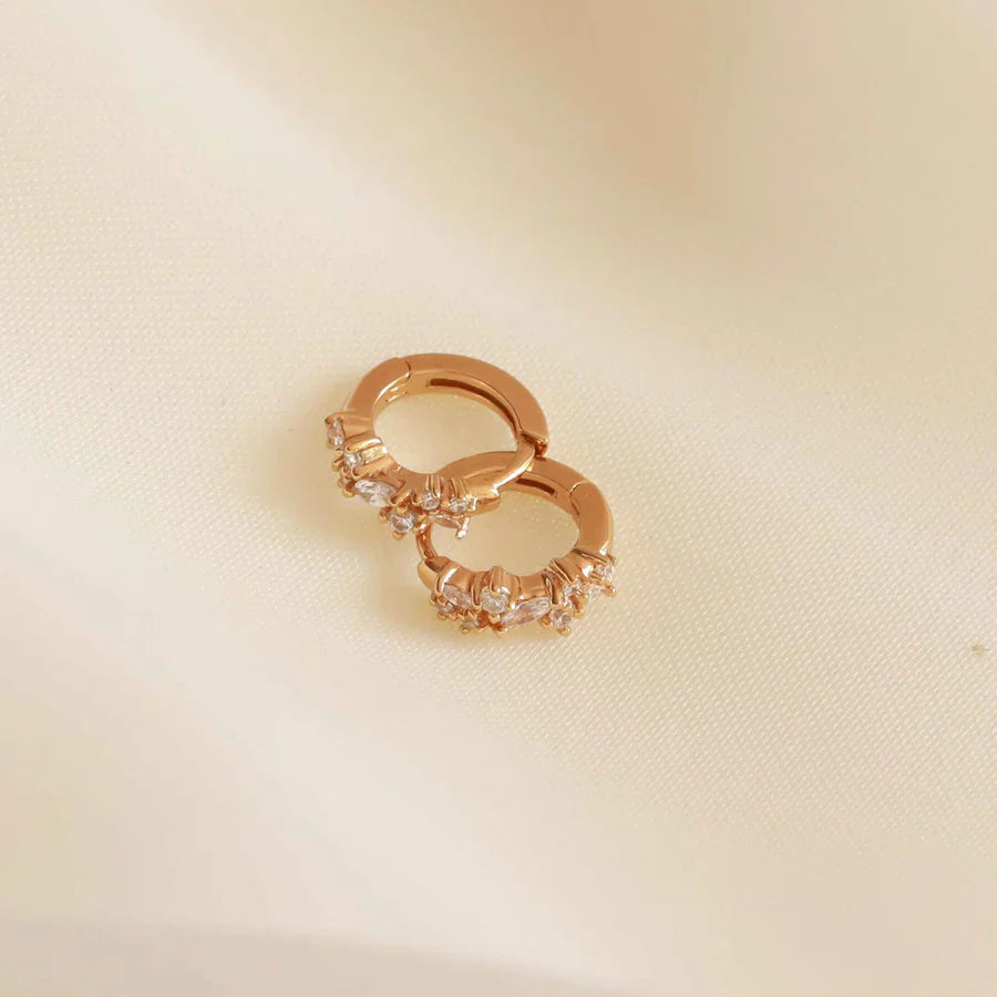 Crystal Cluster Huggies | White Gold 18k