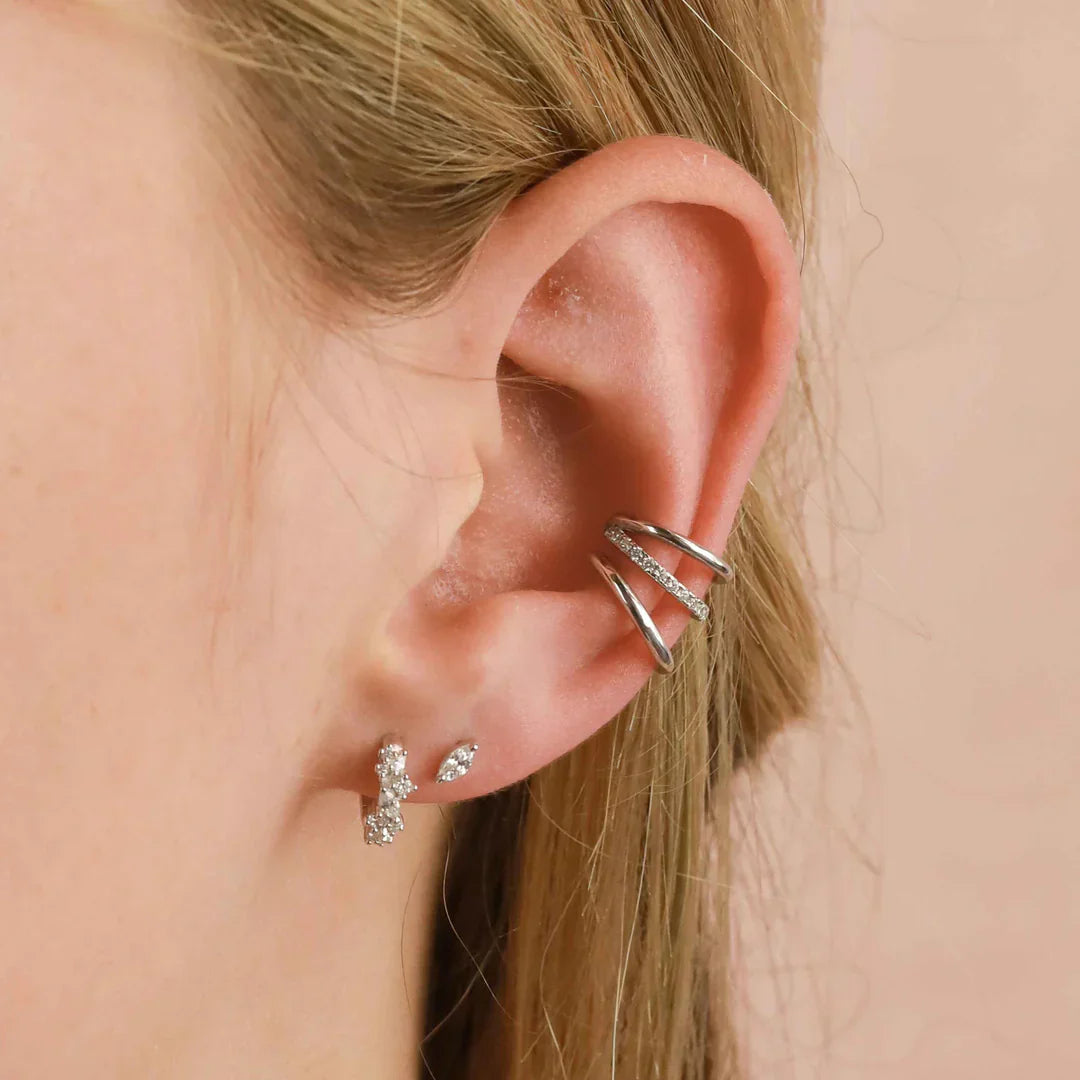 Crystal Cluster Huggies | White Gold 18k