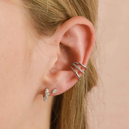 Crystal Cluster Huggies | White Gold 18k