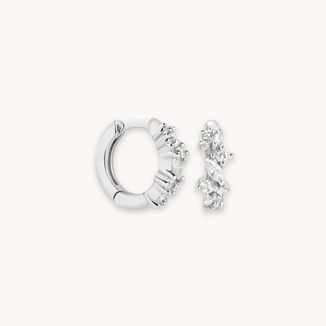 Crystal Cluster Huggies | White Gold 18k