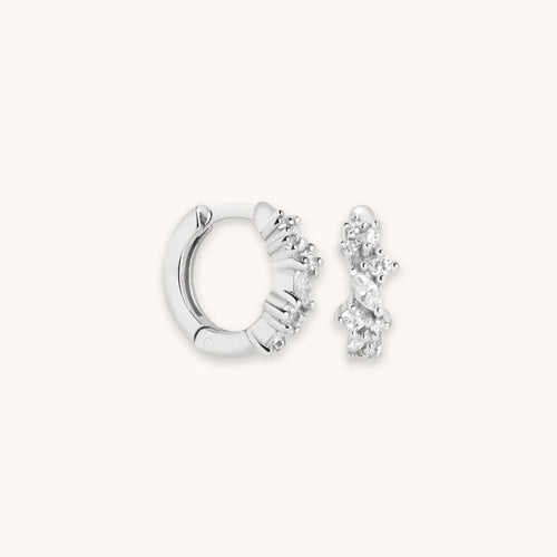 Crystal Cluster Huggies | White Gold 18k