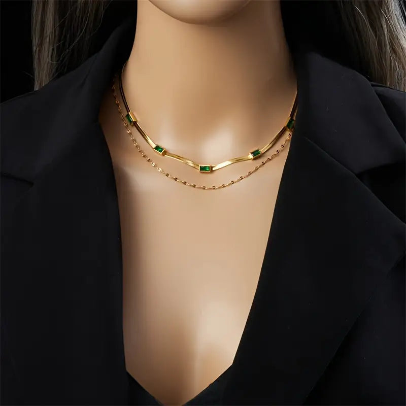Sorella Gem Double-Layer Retro Necklace | Gold 18k