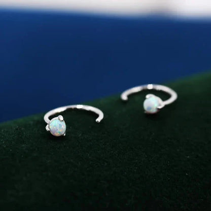 Opal Hoop Earrings in Sterling Silver