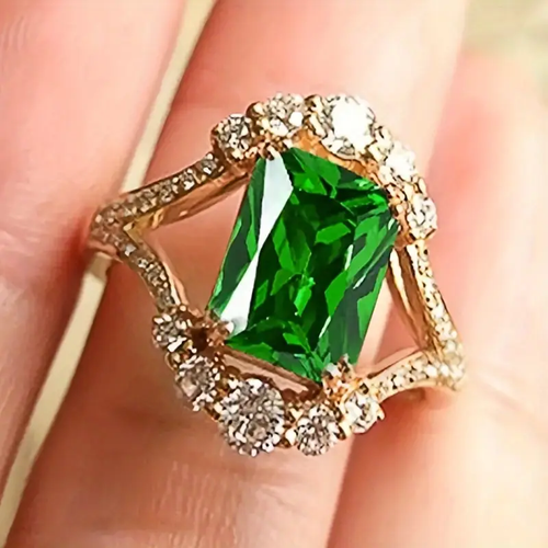 Green Crystal Gold Zirconia Ring