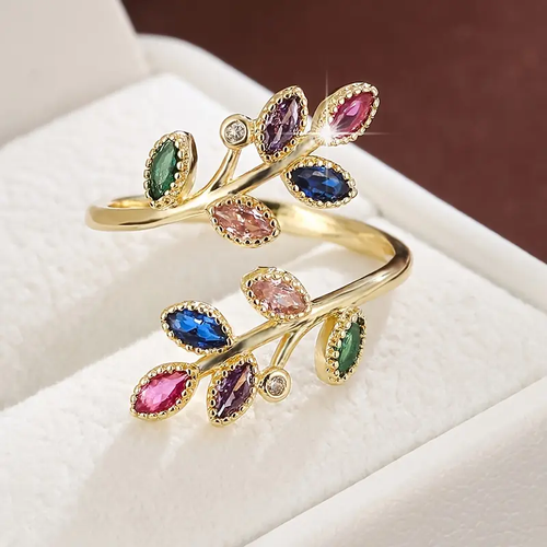 Spiral Colorful Leaf Gold Ring