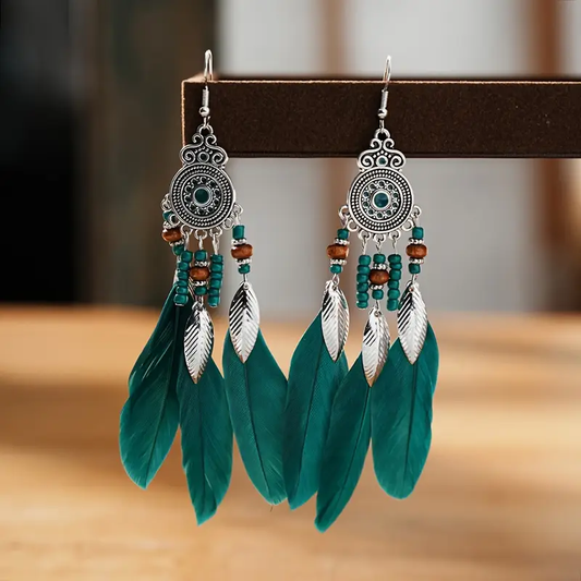 Green Feather Earrings